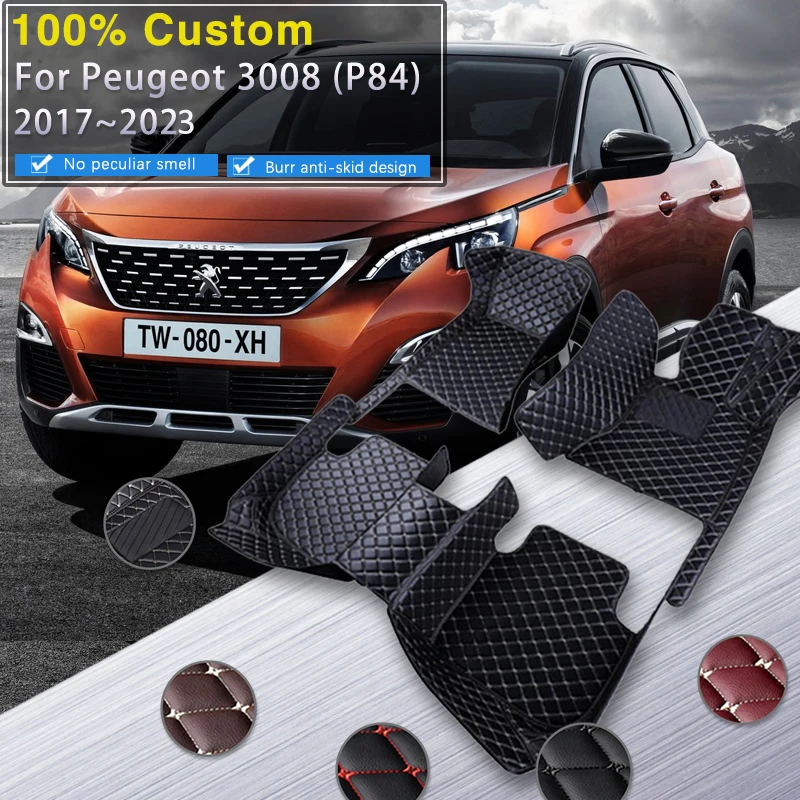 LHD Car Mats pre Peugeot 3008 P84 2017 ~ 2023 Koberce Koberce z koženej podlahy Ochranné koberce Vnútorné diely