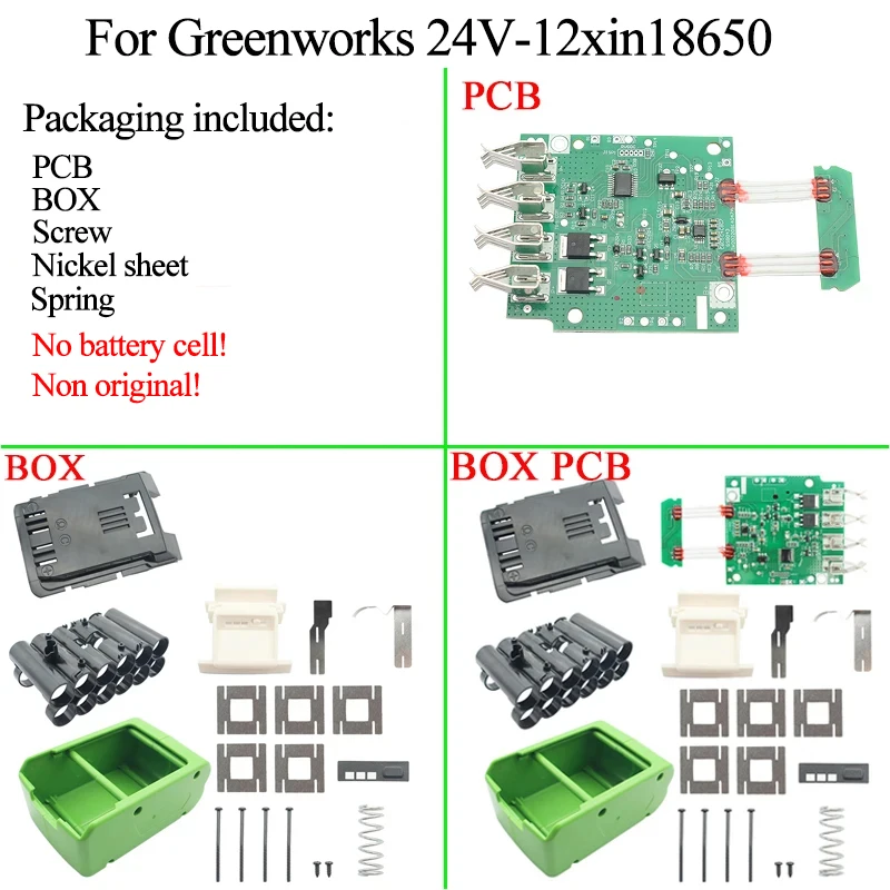 Li-ion batériová skrinka na nabíjanie obvodov na nabíjanie obvodov PCB LED Digitálny indikátor pre greenworks 24V lítium batérií