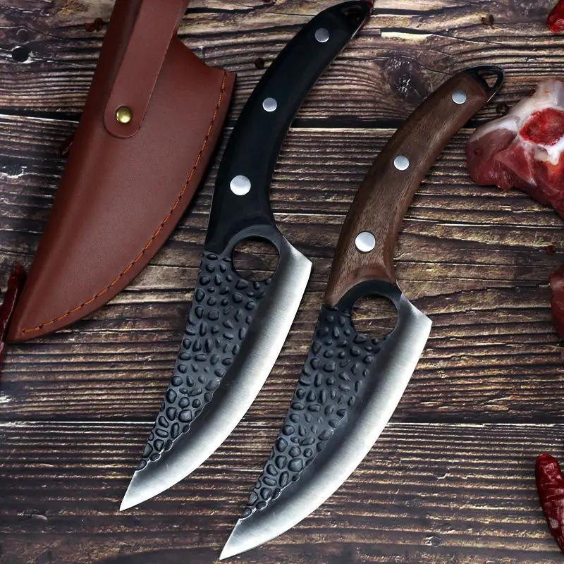 Liang DA 6 palcový nôž ručne vyrábaný kovaný srbský šéfkuchár Knife Kuchynský nôž s plnou rukoväťou koženým nožom Nožom