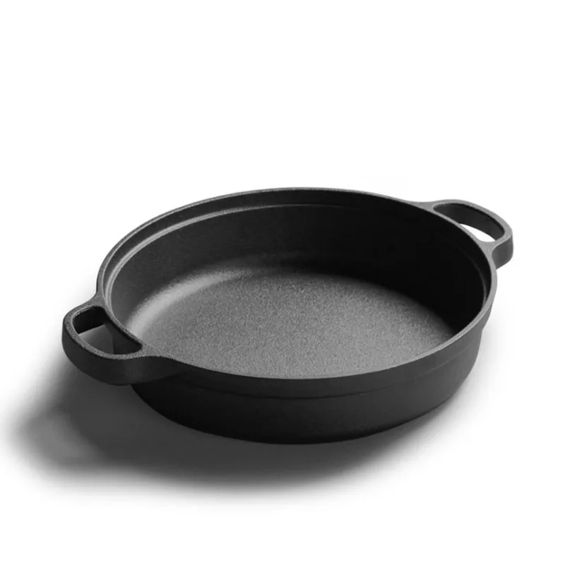 Liatinová panvica s dreveným krytom, palacinkou, nepotiahnutá panvica, indukčný sporák, univerzálny riad, 30 cm