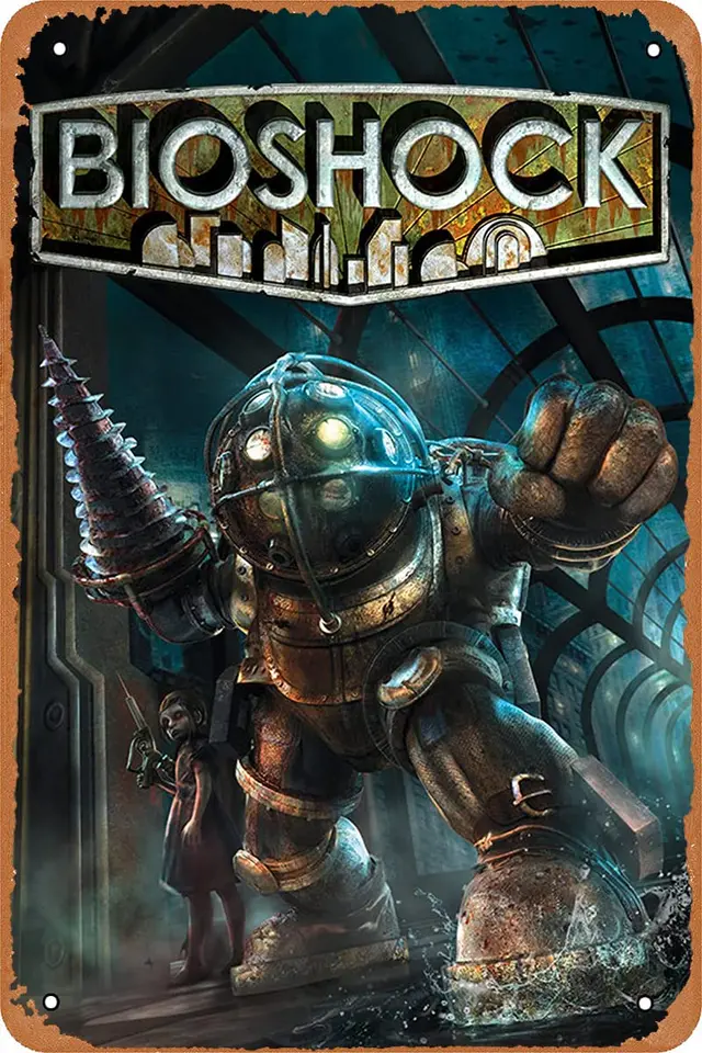Libalght Bioshock-Video Game Tin Sign kovová značka Vintage Wall Pleque Decor 8x12 kovový plagát