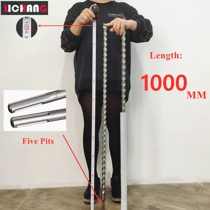 Lichang SDS Max Plus Bit Bit Set Impact Elektrické kladivo Twist kovové zliatiny Nástroje Profesionálny prenasledovač pre betónovú stenu 1000 mm