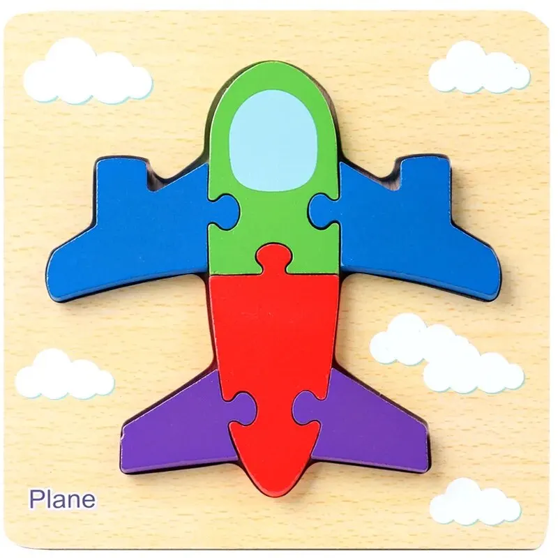 Lietadlo Drevené deti Vzdelávacie 3D puzzle batoľa batoľatá budova hračka