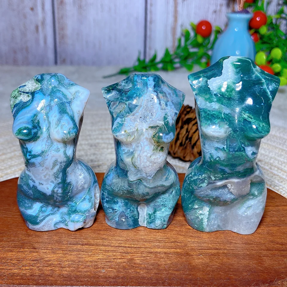 Liečenie vysoko kvalitných prírodných kryštálov mach achátov rezbárske ženy Druzy Geode Gemstone Domov Dekorácie minerálnych energetických darčekov