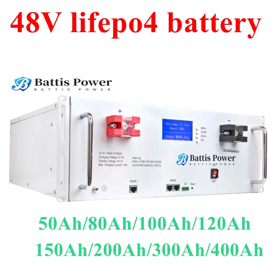 LifePo4 lítiová batéria 48V 51,2V 80AH 100AH ​​120AH 150AH 200AH 10KWH 300AH 400AH s Bluetooth App BMS pre slnečnú sústava