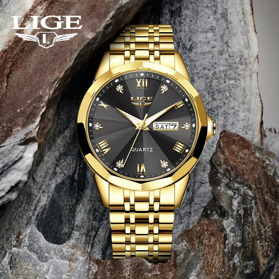 Liga nový 41 mm luxusný kremeň hodinky Men Bussiness Wristwatch 3Bar Dátum z nehrdzavejúcej ocele HD Green Lume Wacth pre mužov
