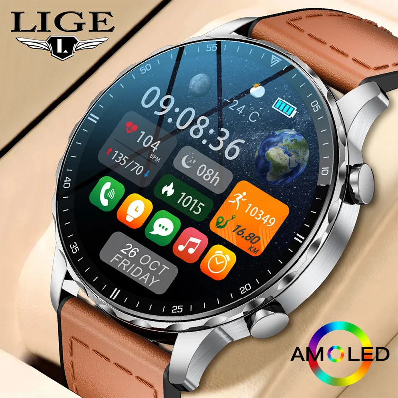 Liga nový magnetický kožený remienok Smartwatch Men Health Monitor Hodinky Bluetooth Calling Sports Smart Watch for Huawei Xiaomi