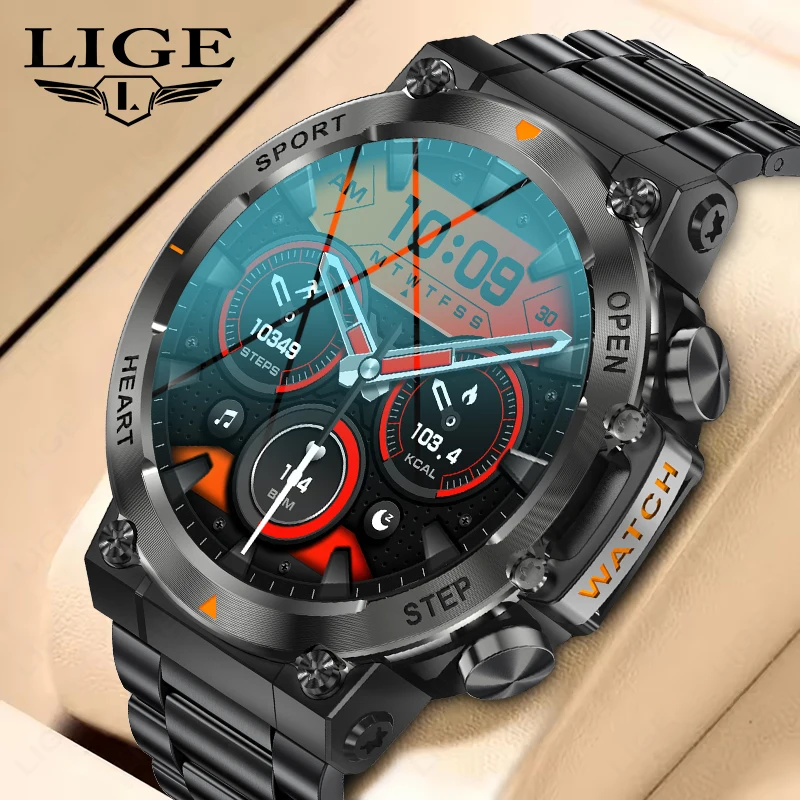 Lige 1,39 palca HD Bluetooth Call Smart Watch Men Outdoor Sports Fitness Srdcer Monitor 400 mAh Smartwatch pre Android iOS