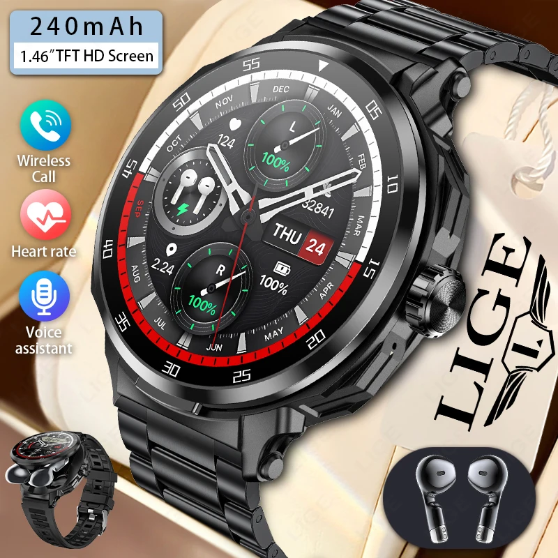 Lige 2 in 1 Smart Watch s ušimi uši Tws Bluetooth slúchadlá Smartwatch NFC Sport Fitness Hudobné hodinky pre iOS Android Harmony