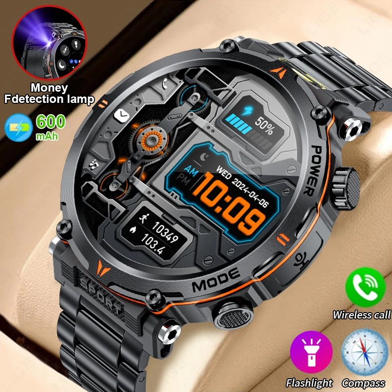 Lige 2024 Noví muži inteligentné hodinky UV baterka 600 mAh Veľká batéria Compass Outdoor Witerproof Sport Watch Wireless Call Smartwatch