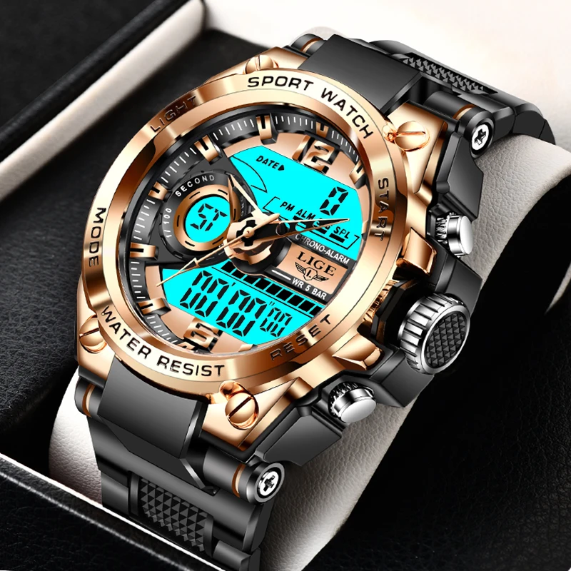 Lige Brand Men Digitálna hodinky Shock Vojenské športové hodinky módne vodotesné elektronické náramkové hodinky Mens reloj Inteligente Hombre
