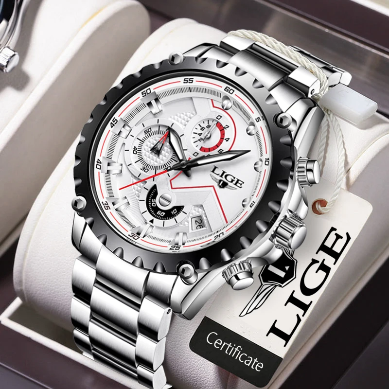 Lige Fashion Mens Watches Top Luxury Značka Plná z nehrdzavejúcej ocele Vodotesné Quartz Watch Men Chronograph Hodiny relogio maskulino