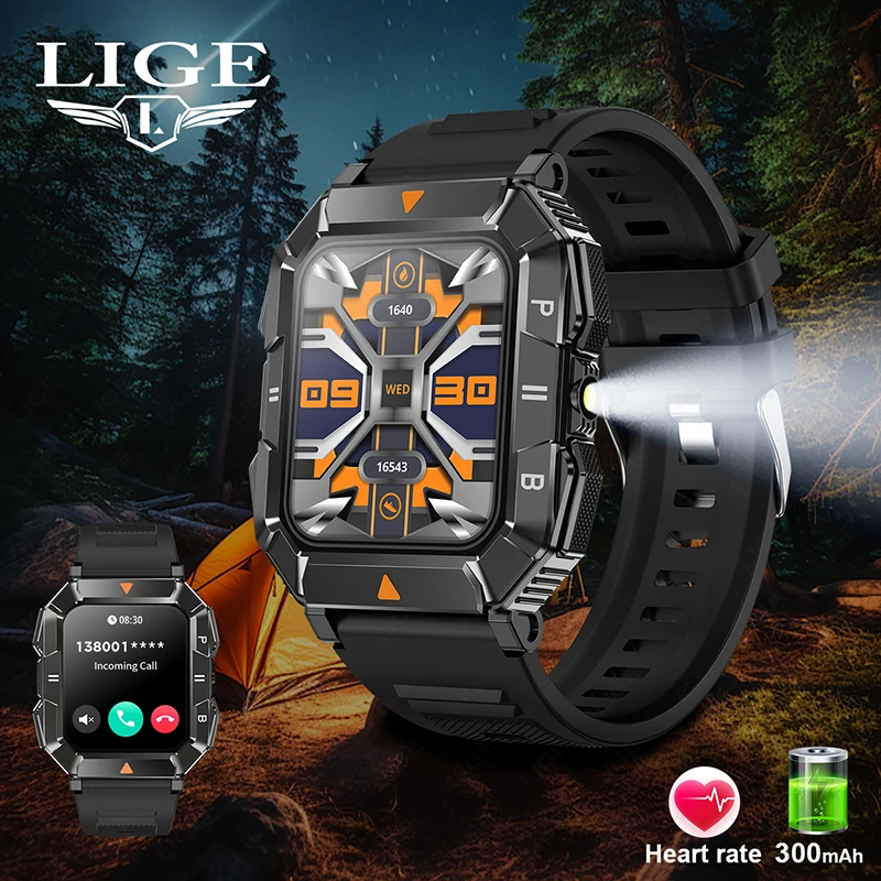 LIGE LED baterka inteligentné hodinky 1,83 palca farebná obrazovka Sport srdcová frekvencia nepremokavá fitness tracker Bluetooth Call Smartwatch Men