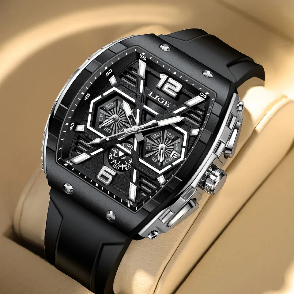 Lige Mens Watches Top Brand Luxusné vojenské Quartz Catch for Men Fashion Silikone Vodotesný chronograf Clock Male Montre Homme