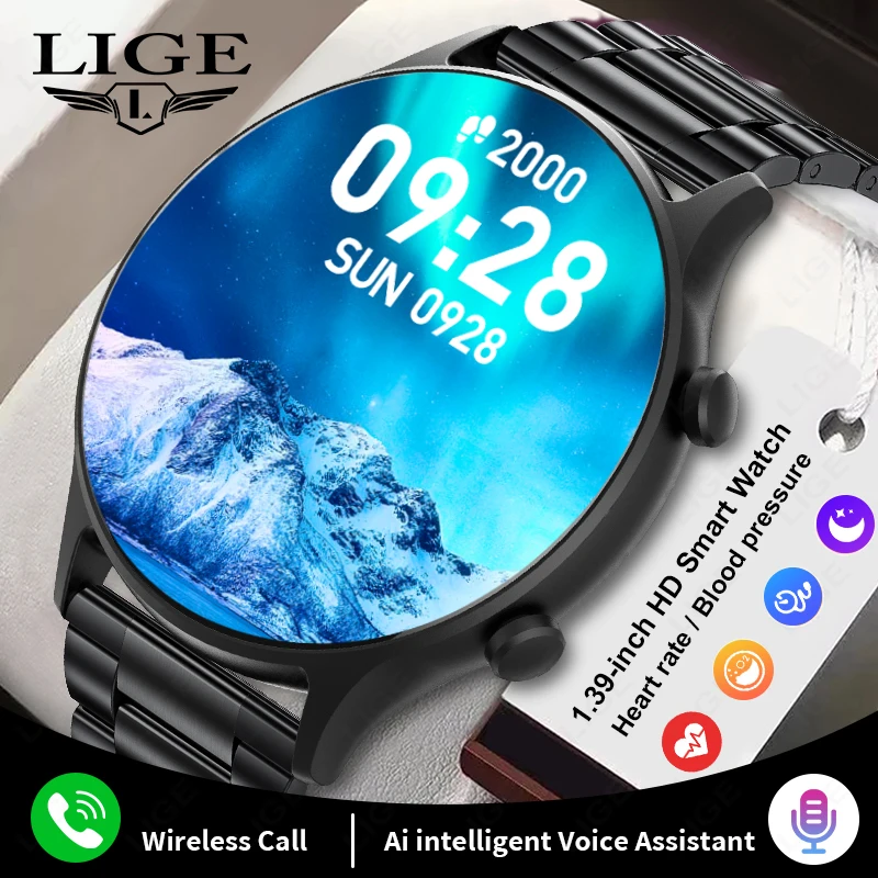 Lige New Full Touch 360*360 HD SCRES SMART WOOTH Men Smartwatch GPS Track Sport Fitness Witerprope Bluetooth Call Pánske hodinky