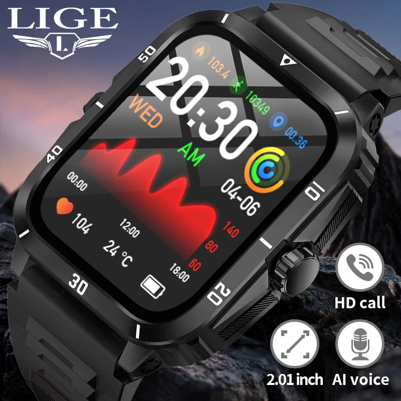 Lige New Smart Watch Men 2.01 '' Veľká obrazovka Bluetooth Call Watches Health Monitoring Sport Fitness Smartwatch pre Xiaomi Huawei