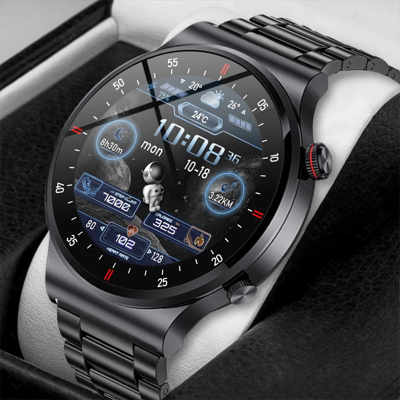Lige New Smart Watch Men Bluetooth Call náramok s náramkom vodotesné monitorovanie zdravia Full Touch Screen Sport Fitness Tracker Smartwatch