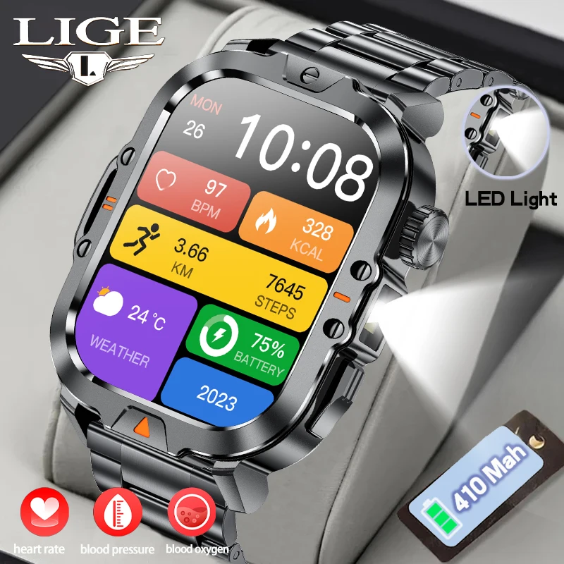 Lige Outdoor Sports Smart Watches s LED baterky vodotesné mužské smartwatch BT Call Health Monitor hodinky pre Huawei Xiaomi
