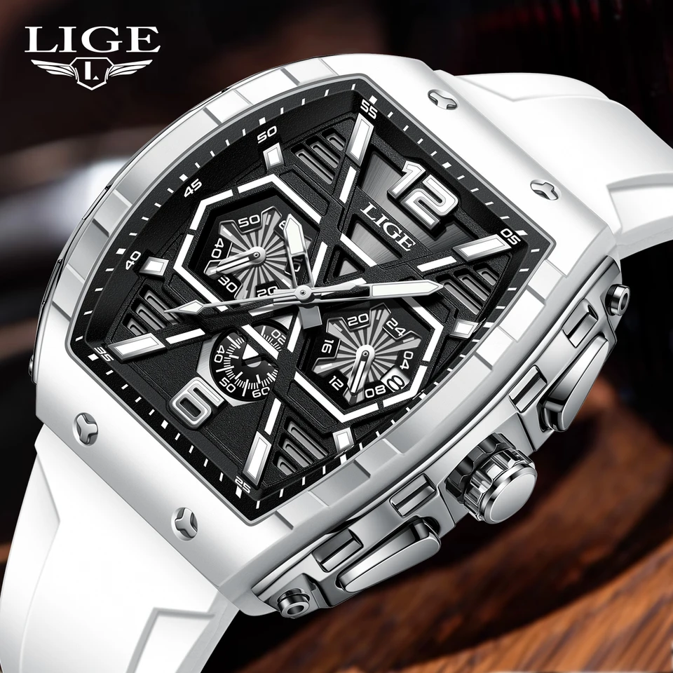 Lige Quartz Watch for Men Luxusná značka Tonneau Design Waterproof Hodiny z nehrdzavejúcej ocele Módne obdĺžnikové hodinky Pánske hodinky