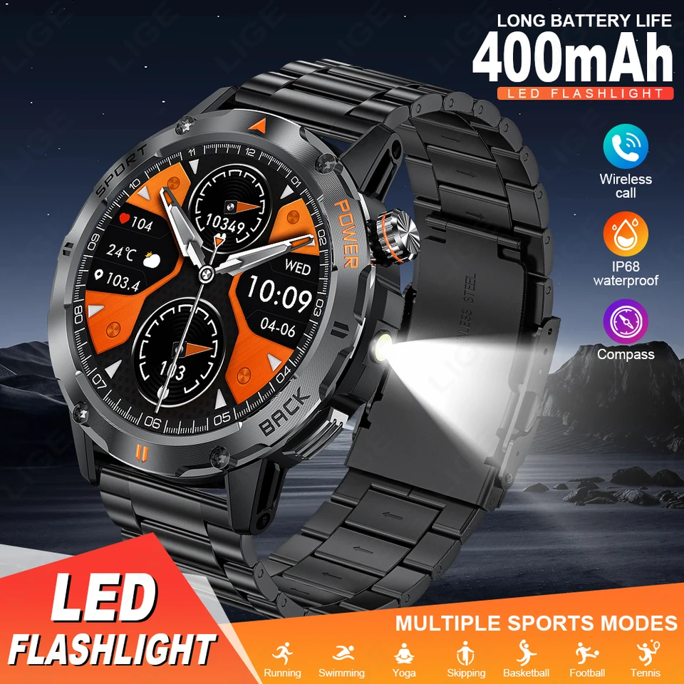 Lige Smart Watch 1,53 palca farebná obrazovka Sport LED LED baterka Srdcová frekvencia Vodotesná fitness tracker Bluetooth Call Smartwatch Men