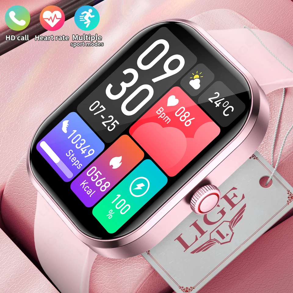 Lige Smart Watches Ladies Bluetooth zavolajte športový náramok pre Android iOS Dámsky zdravotný monitor darčekové hudobné hodiny inteligentnéwatch Pink Pink