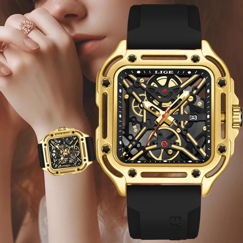 Lige Square Quartz Silikone Náramok luxusné ženy Jednoduché populárne dámy sledujú vodotesné ženy Watches ženské hodinky reloj mjer