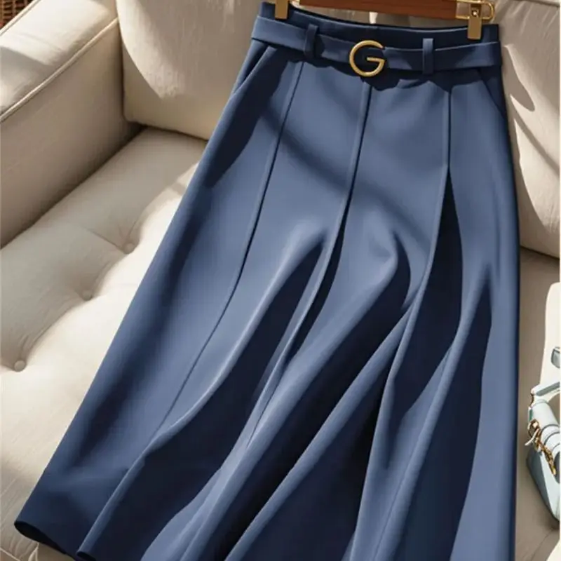 Liguyue Fashion High End A-Line Sukňa Ženy skladané A-line midi sukne jesenná kancelária Lady High pás Všestranná sukňa Všestranná 449p