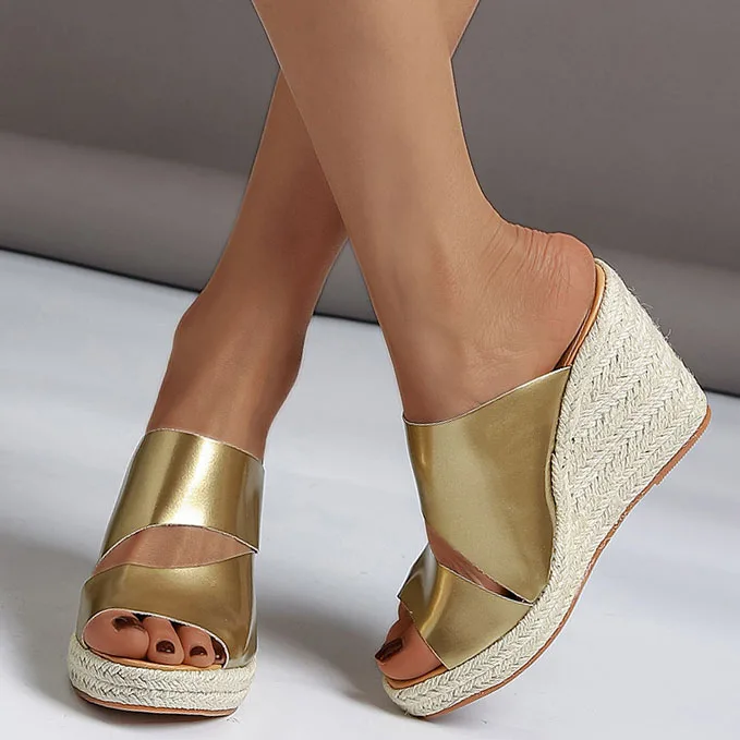 Lihuamao zlatý peep špičkový kliny sandále Čechia ženy espadrilles päty pumps comfort csaual topánky vonkajšie chôdza papuče