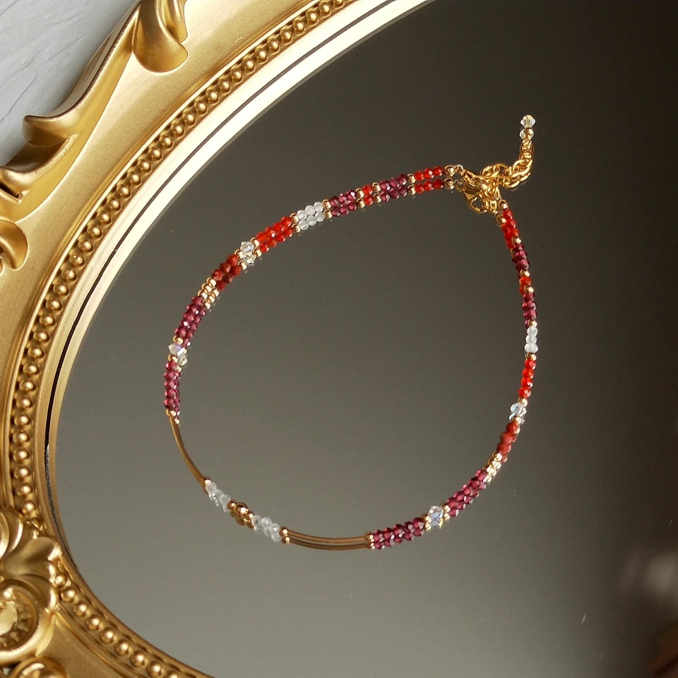 Lii ji carnelian garnet Moonstone Red Jasper 14k Zlato Plnené korálkové členky 24+3cm krištáľové ručné šperky pre ženy darček