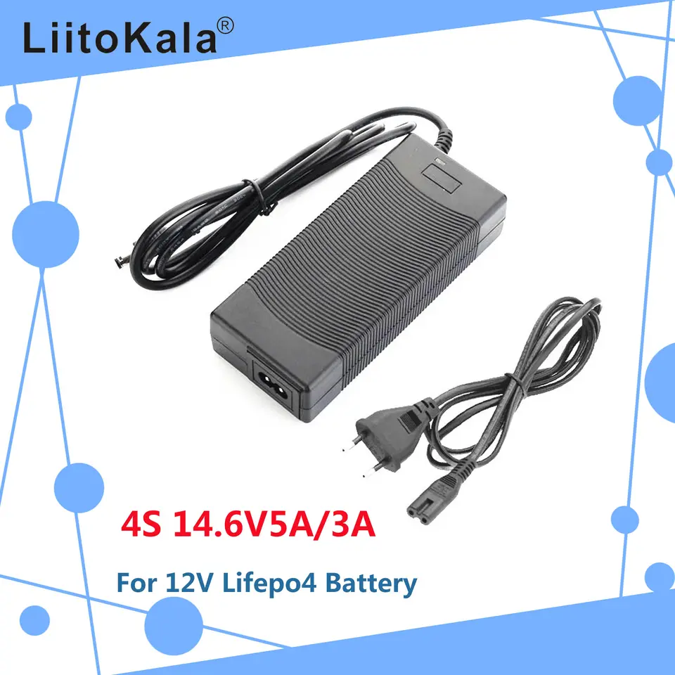 Liitokala 12v 14.6v 5a nabíjačka 4S 14.4v 3a LifePo4 batéria 14,4 V LifePo4 Vstup na nabíjačku 100-240V Safet