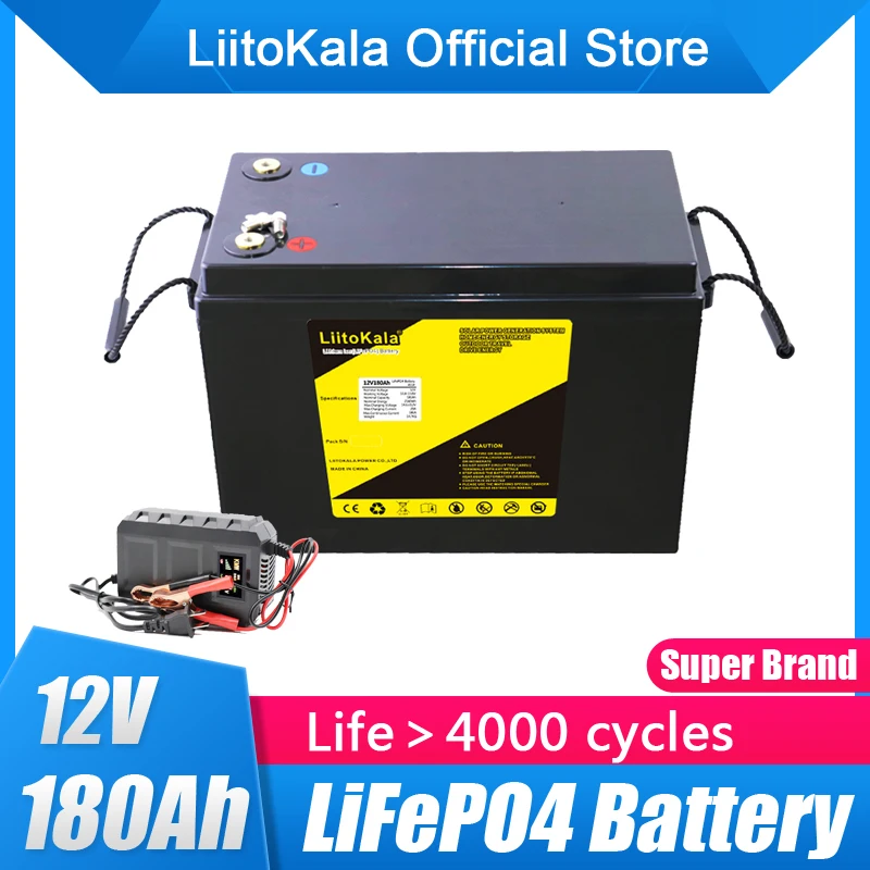 Liitokala 12V 180AH LifePo4 lítiová batéria 4S 12,8 V 180AH s napätím displejom pre 1200 W Meničový lodný golfový košík UPS