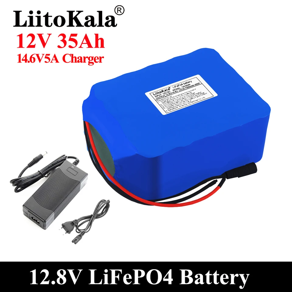 Liitokala 12V LifePo4 batéria 12,8 V 35AH s maximálnym vyváženým BMS 4S 100A pre elektrické lodné napájanie