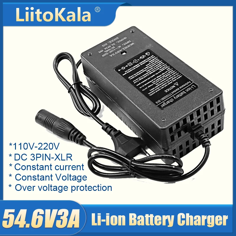 Liitokala 54,6V 3A nabíjačka batérií pre 13S 48 V li-ion batéria Elektrický bicykel lítium nabíjačky Vysoko kvalitné silné teplo