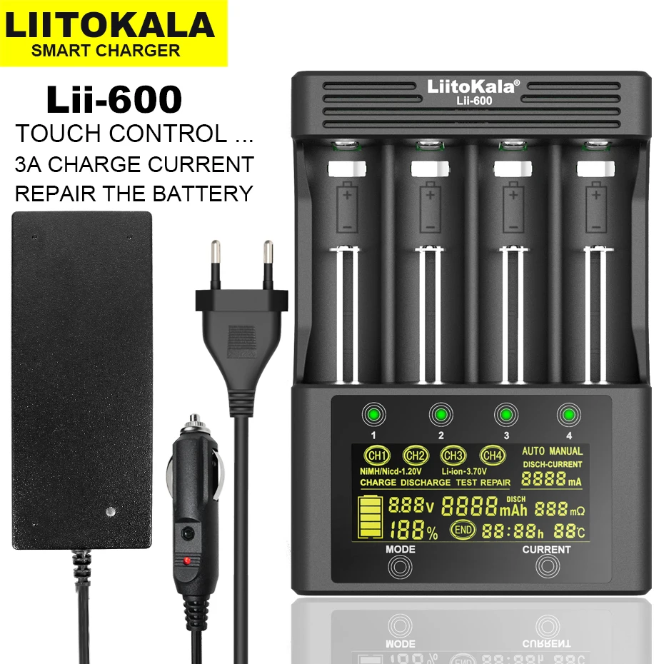 Liitokala lii-600 LCD 18650 1,2V 3,7V 14500 16340 18350 18500 21700 26700 26650 AA AAA NIMH/CD Littium-iónová nabíjačka