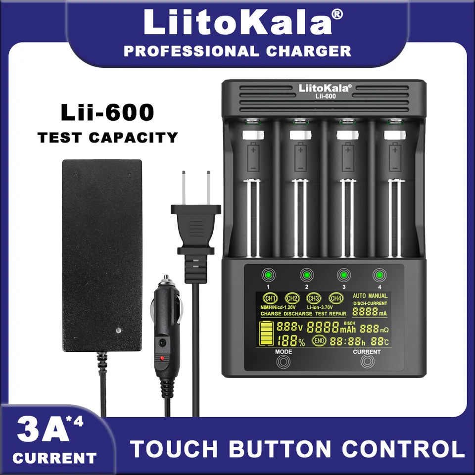 Liitokala Lii-600 Lii-Nd4 nabíjačka pre Li-Ion 3,7V a NIMH 1,2V batéria vhodná pre 18650 26650 21700 26700 18350
