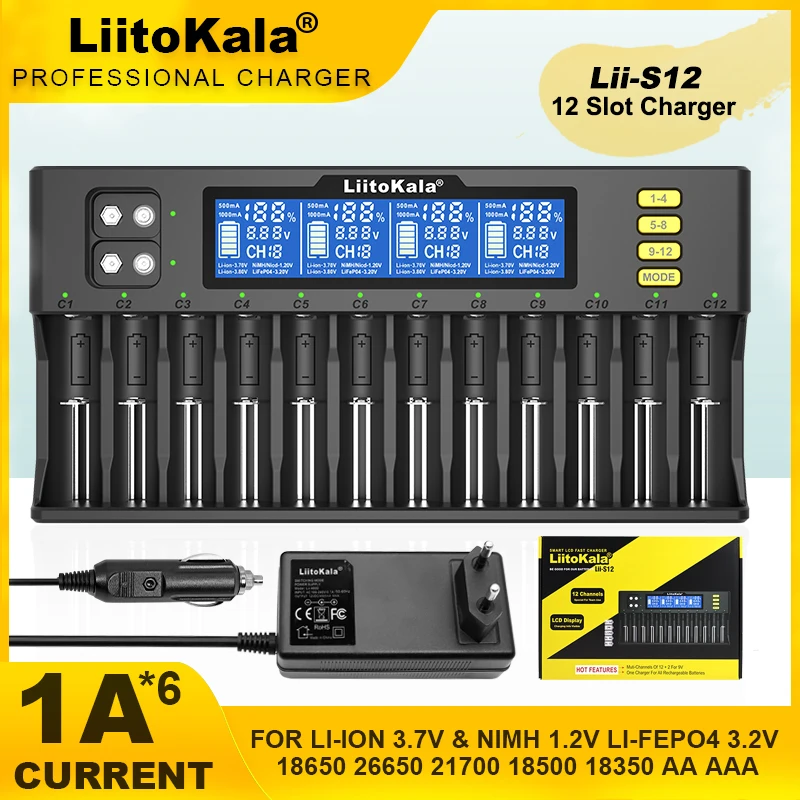 Liitokala lii-S12 S4 21700 9V nabíjačka LCD LCD 12 Trough pre 1,2V 3,8 V 3,2V 3,7V IMR NIMH/CD 18650 26650 26700 AA AAA