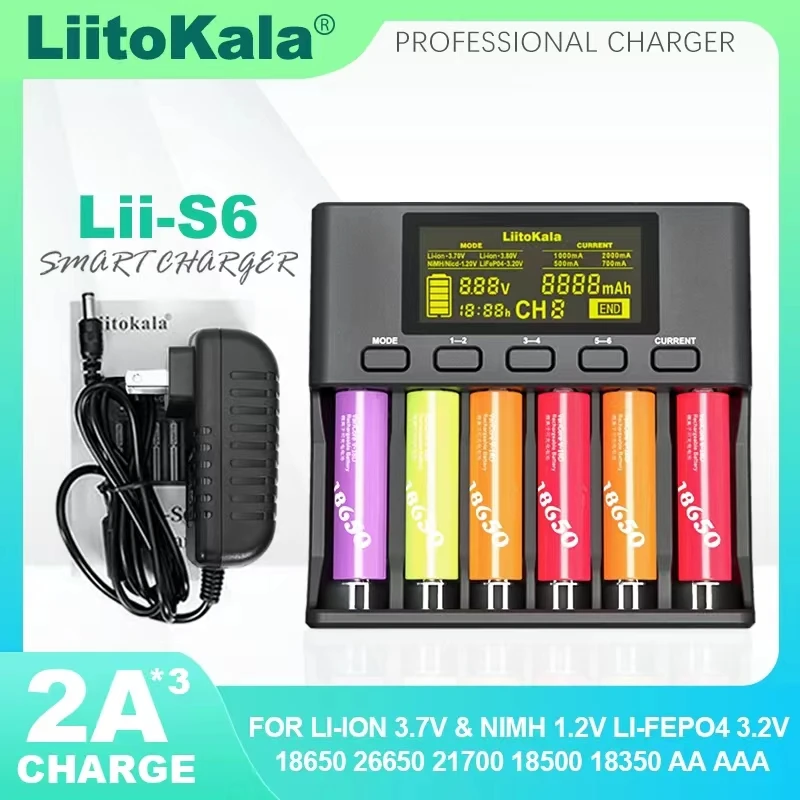 Liitokala lii-s6 lii-500 lii-pd4 lii-M4 lítiová nabíjačka pre 18650 3,7V 26650 21700 32650 18350 1,2V AA AAA