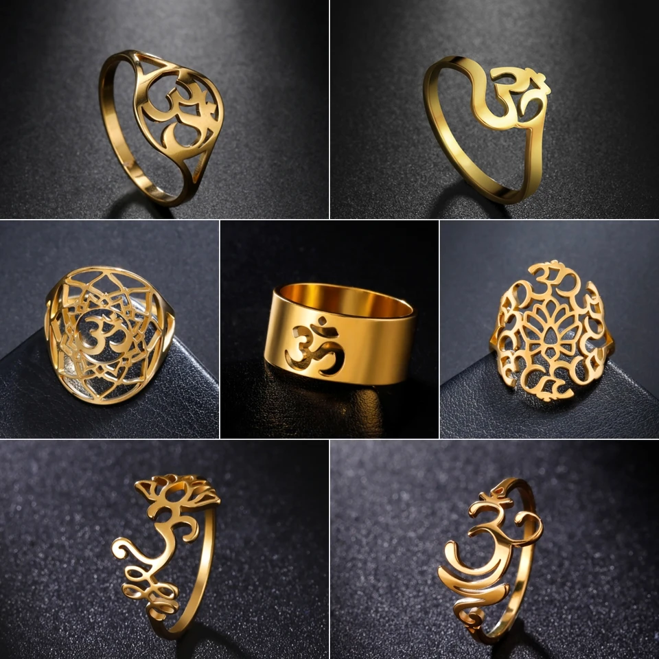 Likegreat čakra Om Ring for Women Men muž z nehrdzavejúcej ocele Zlato farba Aum jogy meditácia duchovné náboženské amuletové šperky darčeky