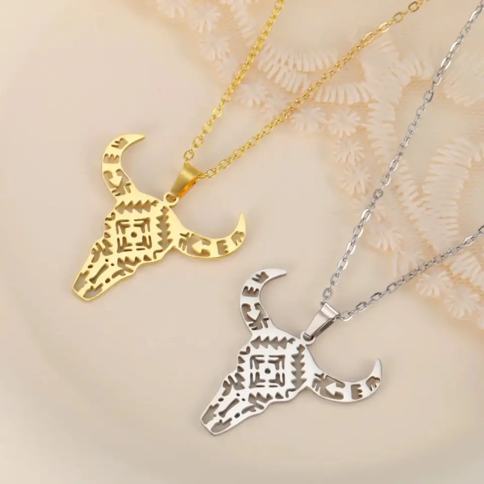 Likgreat Fashion Bull Head Prívesok Náhrdelník z nehrdzavejúcej ocele Dutiny Longhorn Animal Cowboy Hiphop Punk Punk Jewelry Darček pre ženy