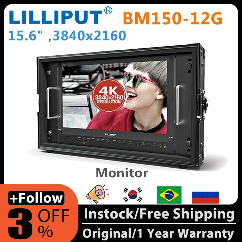 Lilliput BM150-12G 12g SDI 4K Monitor Monitor prenášajúci 4K HDMI kompatibilný Tally pre fotoaparát, 12G-SDI Single-Link