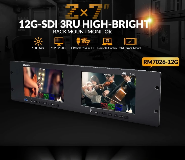 Lilliput RM7026-12G Aplikácia pre video stenu duálna 7-palcová obrazovka 4k montážku na stojan s videom s 12G-SDI 2.0 Vstup