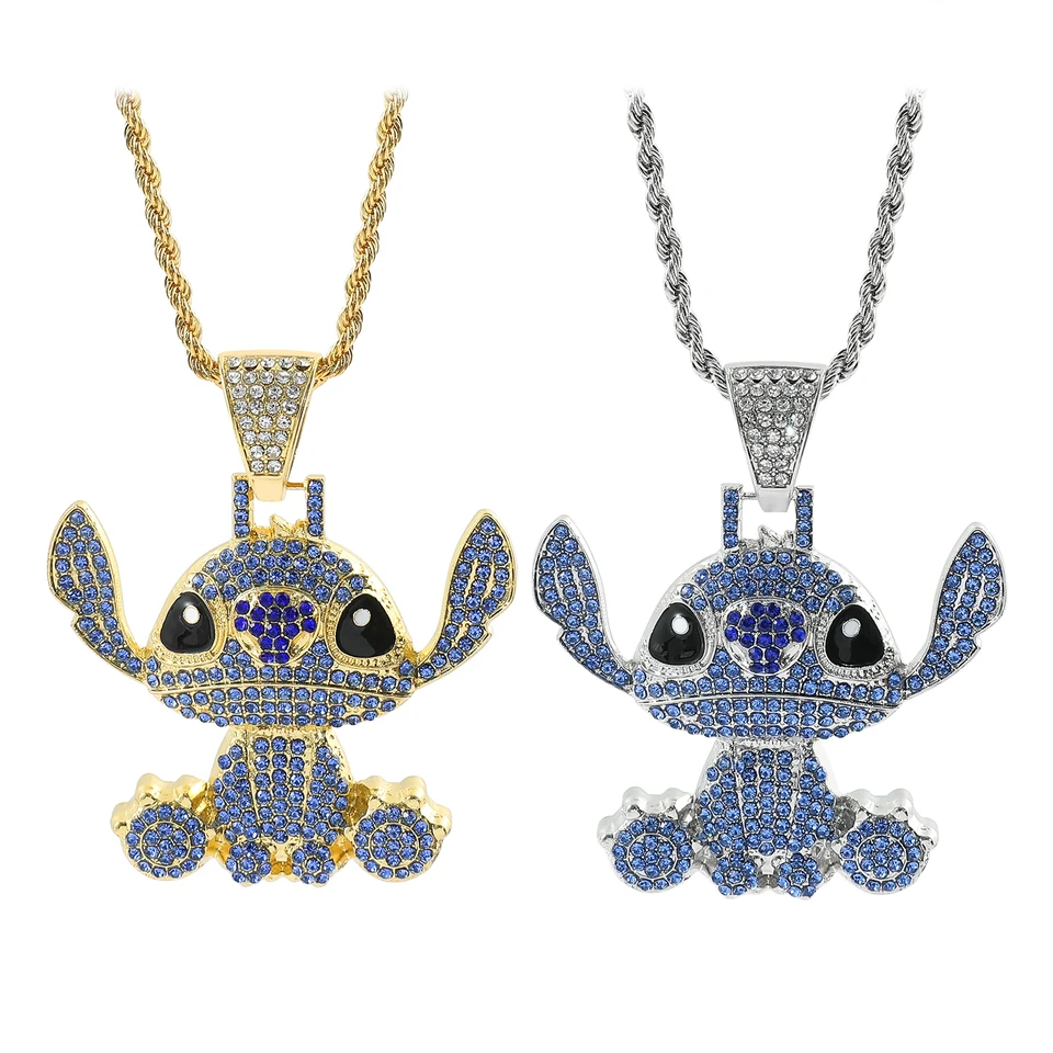 Lilo a steh hip hop náhrdelník kawaii steh plné kamienky prívesok Náhrdelník módne šperky Disney Anime Crck Chains Darček