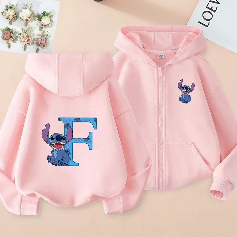 Lilo a Stitch, 26 anglických listov, vzor vzorov Harajuku, sveter zipsu, detská kabáta, chlapci a dievčatá športový kabát