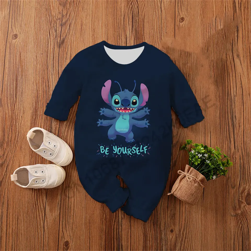 Lilo & Stitch Baby Romper 0-4 roky jar jesenná chlapca dievča Bábätká kombinéza 2024 Príležitostné karikatúry anime novorodenecké lezecké oblečenie