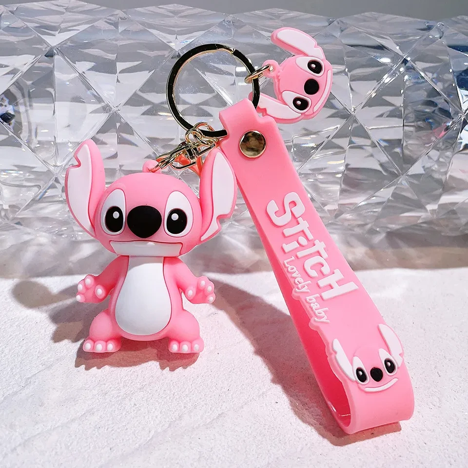 Lilo & Stitch Hračky Keychian Anime Stitch prívesok Keychain Sladký ružový anjel Keychians Ženy Klávesové kľúče dievčatko darček k narodeninám