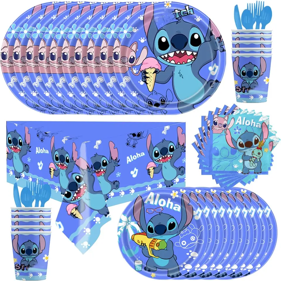 Lilo Stitch Téma Dodávky Doplnok Set Paper Cups Plates Obrusy Balóni