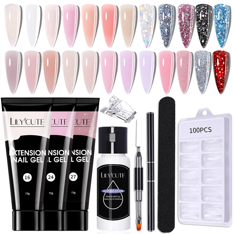 Lilycute 15 ml nechtovú súpravu na nechty pre rýchle predlžovanie polotrvalý UV gélový predlžovanie prstom Akrylový roztok gélového gélového gélu na nechty na nechty