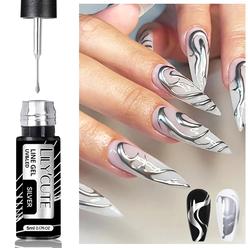Lilycute 5 ml kovový gél poľský maľba Liner Super jasné zlato zrkadlo Gel Gel Lociss Semi Polovné línie francúzsky necht