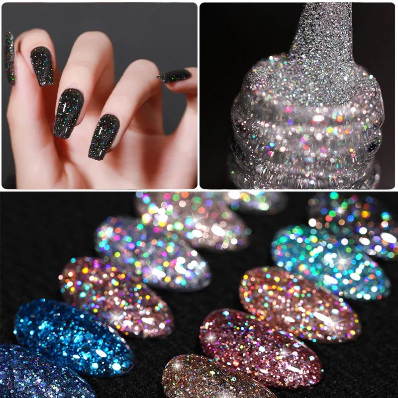 Lilycute 7 ml holografické trblietavé gélové gélové lak na nechty lak na pružinu Farba šumivé flitre nasiaknuté UV LED LED LED LED