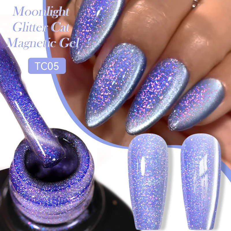 Lilycute 7 ml porcelánového mesačného svitu trblietavý mačka Magnetický gél na nechty Blue Foils Efekt šumivý efekt semiálny nechtový gél na nechty
